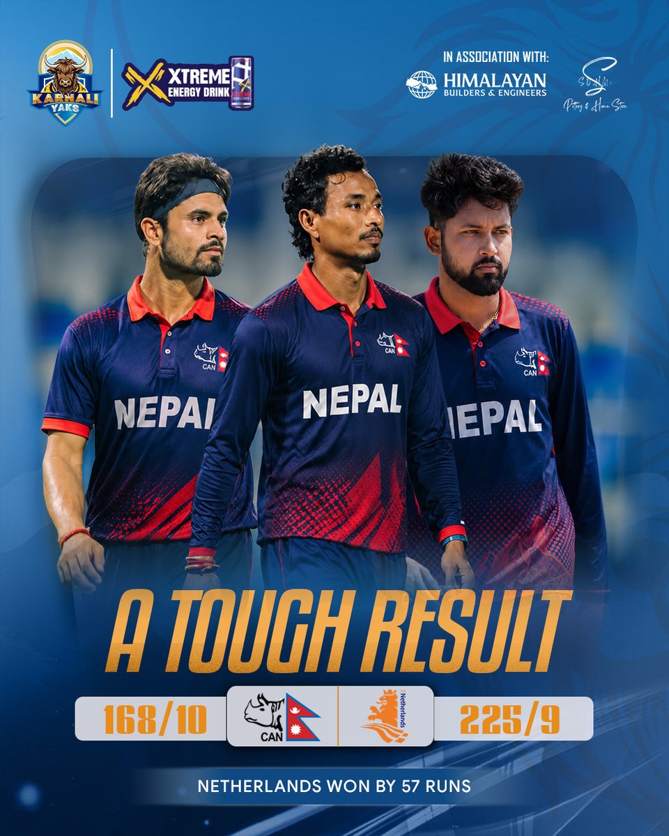 KarnaliYaks's tweet photo. A tough outing for Nepal. ๐ณ๐ต
Image Credit - CAN
#NepalCricket #CricketNepal #OneBallOneDream #CAN #CWCLeague2 #BackStronger #WeAreNepal #CricketFans #RoadAhead #JaiNepal https://t.co/sqlrEaLCcL