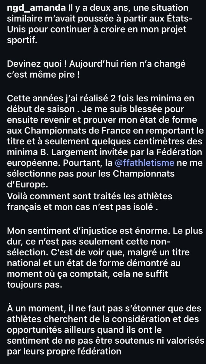 NelsonCarterJr's tweet photo. Amanda Ngandu-Ntumba 🇫🇷, championne de France du lancer du poids et du lancer du disque, a réagi à sa non-sélection pour les championnats d’Europe sur IG 💔. 

🔗 - https://t.co/u0A25xAoLU
#Athlétisme https://t.co/2zlewjgXNk
