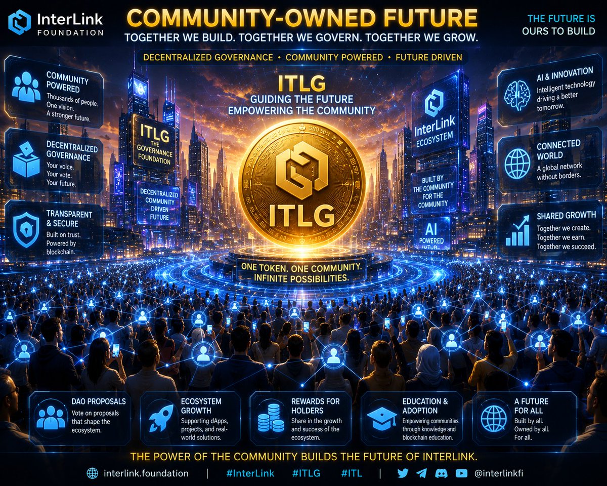 DannyLibna24256's tweet photo. Community-Owned Future
Thousands of people connected through a glowing blockchain network, ITLG token at the center guiding the future, decentralized governance, futuristic skyline, AI technology, cinematic lighting, 8K. #InterLink #ITLG #ITL https://t.co/WqSYeULzol