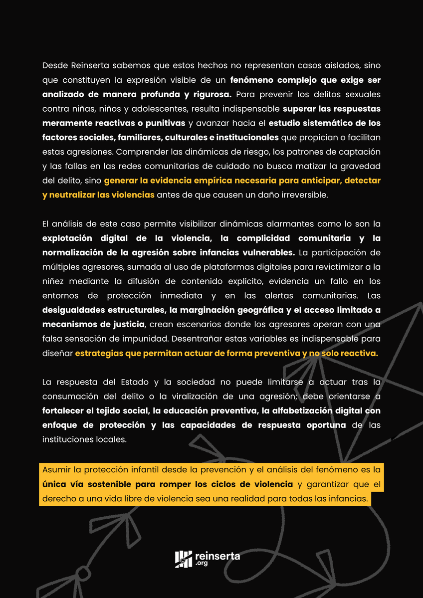 Reinserta's tweet photo. 📣La violencia sexual contra infancias no empieza con un video viral. 
En Chiapas, el caso de un niño de 8 años evidencia la urgencia de fortalecer la prevención y protección de este delito. 
⚠️Desde Reinserta hacemos un llamado urgente  a entender este fenómeno para prevenirlo. https://t.co/CDaFtBMcu3