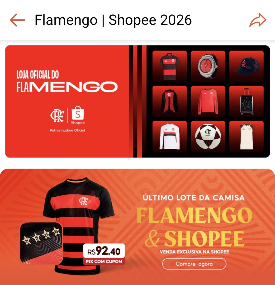 ofertastorcida's tweet photo. 🚨Último lote de vendas da Camisa Flamengo &amp; Shopee

Por R$92,40 no Pix com cupom🔥

🎟Ativar o cupom: https://t.co/JTSfhMXXiQ

🛒Compre aqui: https://t.co/vZGqLUcnwp

🚚Para conseguir frete grátis, vá na aba de "cupons Shopee" e ative um novo cupom de frete grátis https://t.co/taqQif0CIH