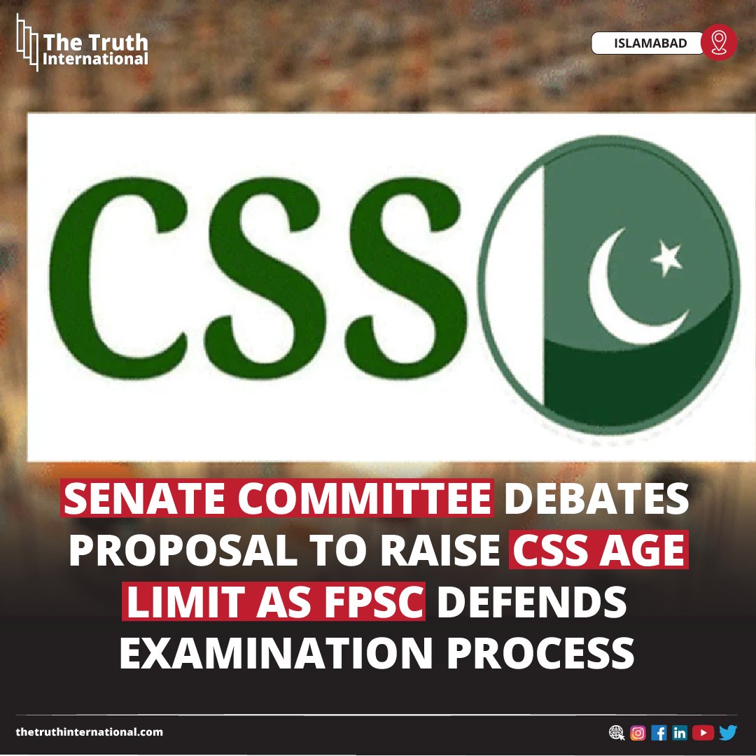 ttimagazine's tweet photo. Senate committee debates proposal to raise CSS age limit as FPSC defends examination process

FIND MORE: https://t.co/Zma0thiXro

#Senatecommittee #proposal #raise #CSS #agelimit #FPSC #defends #examination #process #Islamabad #TTI https://t.co/ZV94VSTIp3