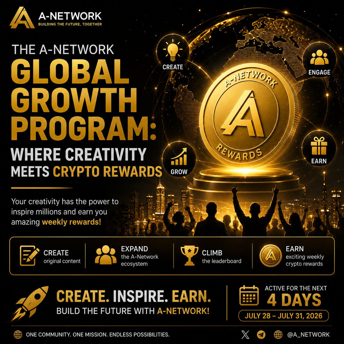 Aryainterlink07's tweet photo. 🚀 Where Creativity Meets Crypto Rewards! 💎

Create original content, grow the A-Network community, and earn exciting weekly rewards.

Create. Inspire. Earn. 🌍

#ANetwork #GlobalGrowth #WANET https://t.co/smP8eBxiHG