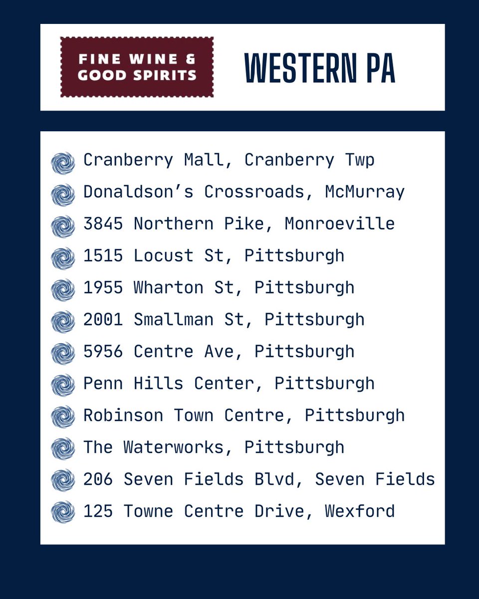 whiteoutt's tweet photo. π Western PA - Whiteout Tequila is coming to you!Β
Pick up a bottle at one of the following Fine Wine & Good Spirits locations.Β
#Pittsburgh #WesternPA #PSU #WhiteoutTequila #Restocked https://t.co/hbuNPySWEB