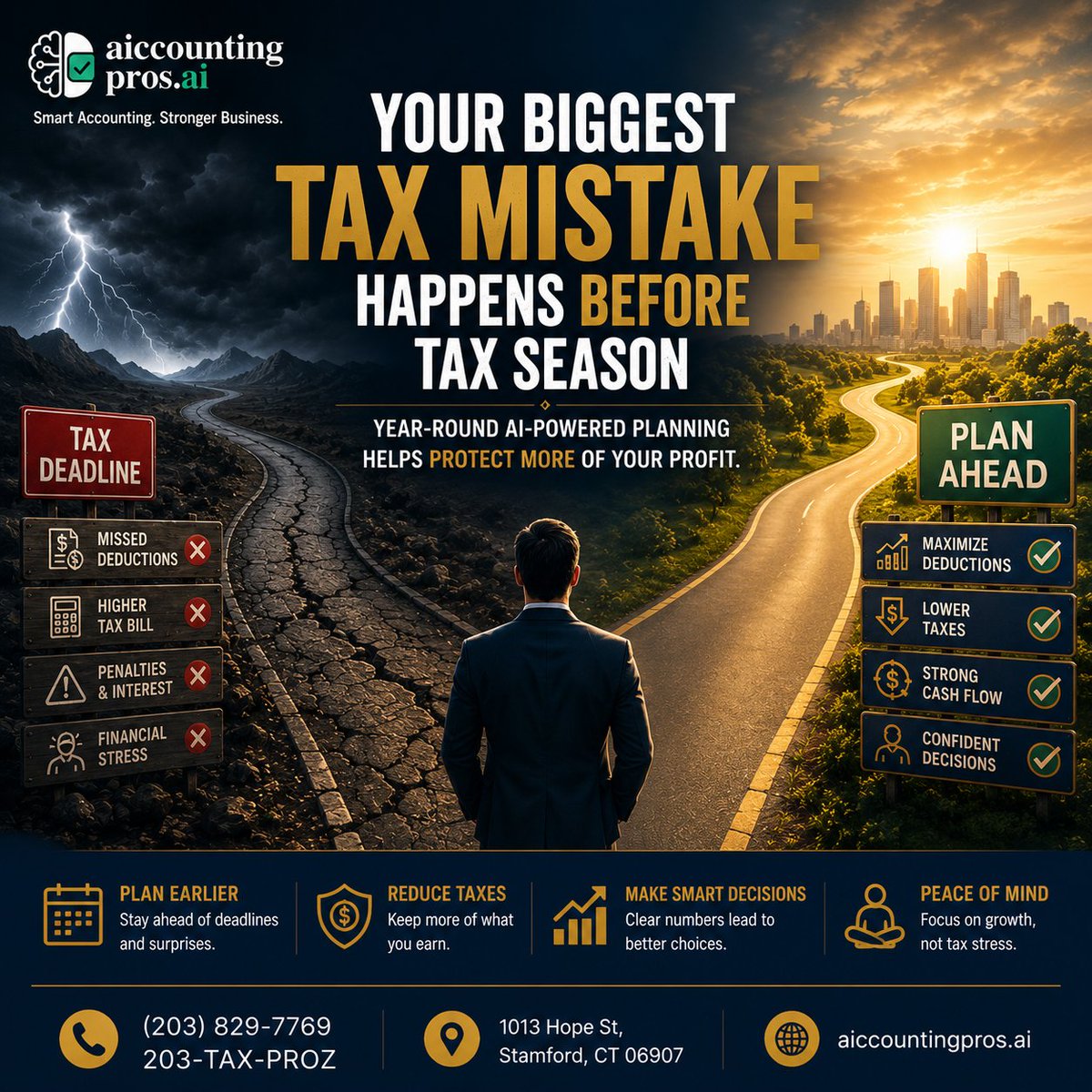 khawash's tweet photo. Plan Ahead. Keep More of What You Earn.

Don't wait until tax season. Build a strategy that works all year long.

📞 (203) 829-7769 | 203-TAX-PROZ
📍 1013 Hope St, Stamford, CT 06907
🌐 https://t.co/dOC85zvBIB

#TaxPlanning #CPA #SmallBusiness #BusinessOwner https://t.co/BJFfjstTuB
