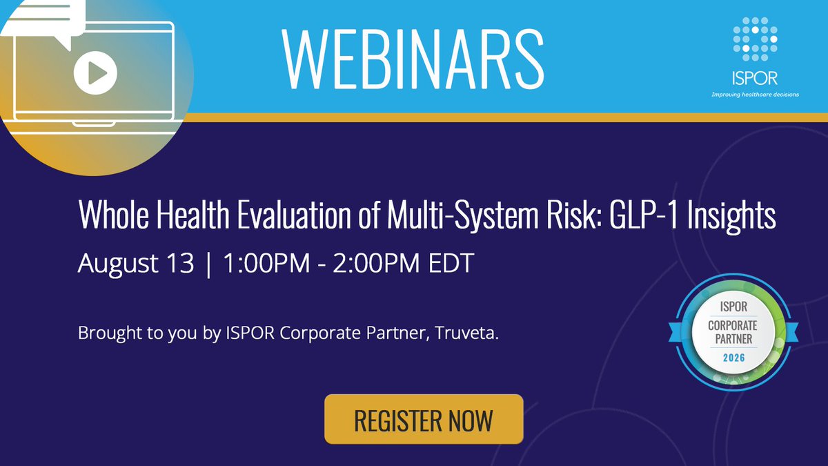 ISPORorg's tweet photo. How should therapeutic value be evaluated when health outcomes are shaped by clinical, behavioral, and social factors? 

Explore a whole health evaluation framework using GLP-1 RAs as a case study. Sponsored by Truveta.  

Learn more: https://t.co/P54bt16pRp 

#HEOR #RWE https://t.co/kQZid4D0YW