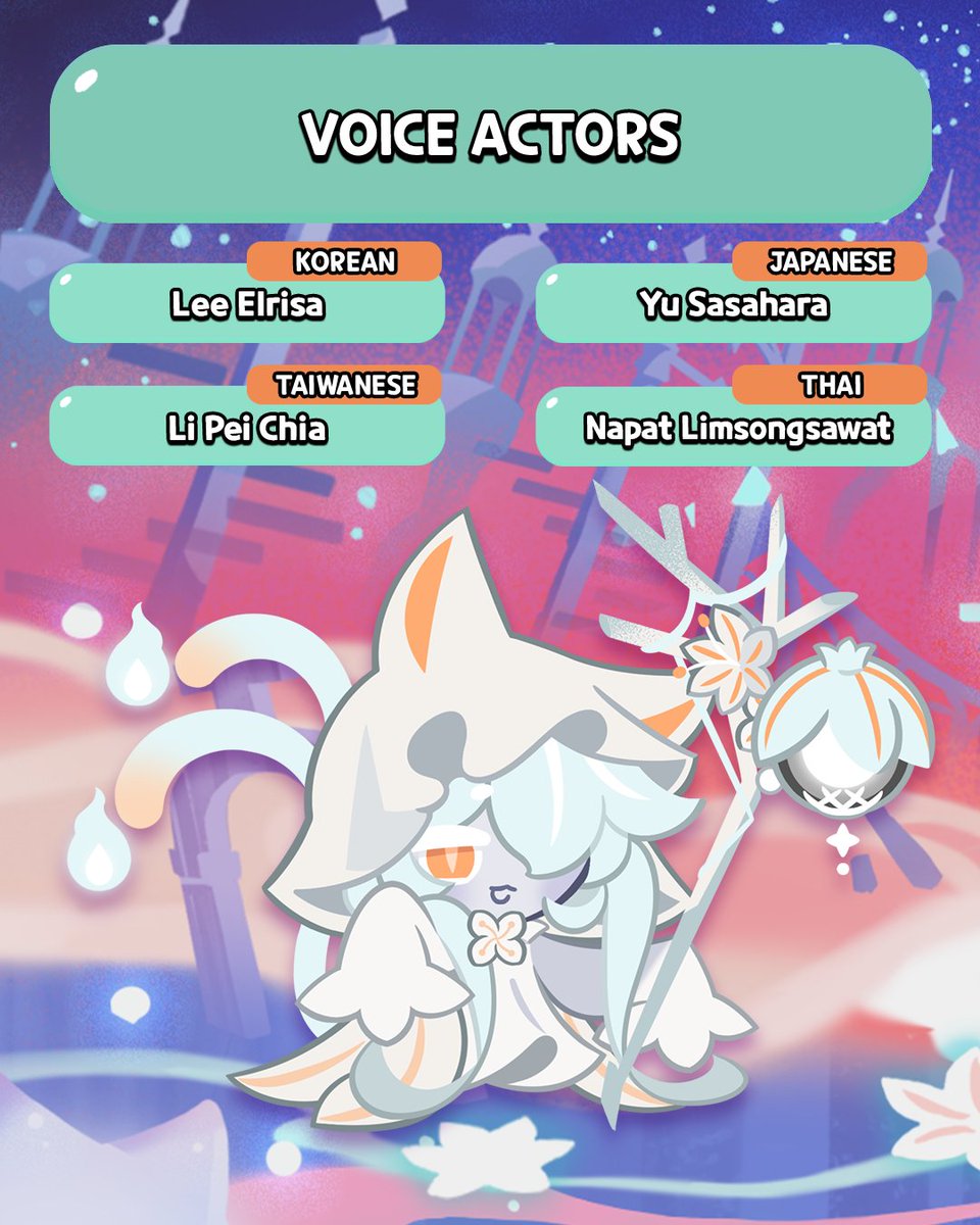 CRKingdomEN's tweet photo. This Cookie is purrrfect for the Kingdom! 🐱 Please welcome @AliceHimora as the voice of #AsphodelCookie! 🐈🤍

#CookieRun #CookieRunKingdom #VoiceActor https://t.co/WPi1XmJaTC