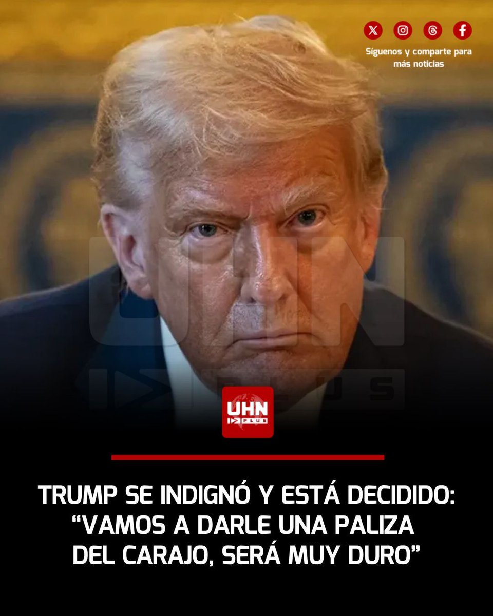 UHN_Plus's tweet photo. 🇺🇸🇮🇷‼️ | En las últimas horas, Irán lanzó un ataque sorpresa contra las fuerzas armadas de Estados Unidos y Donald Trump fue tajante en una frase con FOX: “Ahora vamos a darle una paliza del carajo, le vamos a dar muy duro, una buena tunda”. https://t.co/RJbGO8YmBA