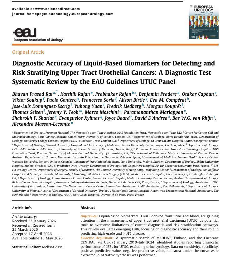 EurUrolOncol's tweet photo. ➡️ One highlight from our latest issue you won't want to miss 
https://t.co/nqkdU2OeaP 

➡️ Diagnostic Accuracy of Liquid-Based Biomarkers for Detecting and Risk Stratifying Upper Tract Urothelial Cancers: A Diagnostic Test Systematic Review by the EAU Guidelines UTUC Panel by Bhavan Prasad Rai ...Alexandra Masson-Lecomte et al

➡️ Thank you to the authors for trusting EUO with your work!

@stingrai78 

@uroweb
@mroupret
@GPloussard
@jteoh_hk
@Ric_Campi
@CaPsurvivorship
@LauraMarandino
@RenuEapen
@Ecastromarcos
@OncoAlert
@Sciencedirect