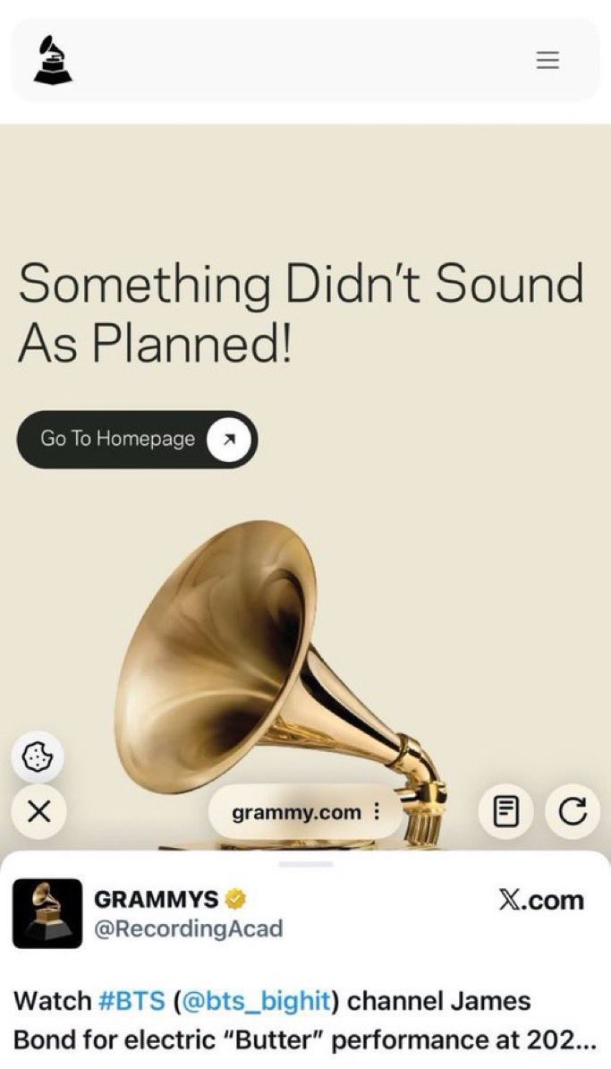 Ggoktaex's tweet photo. Que los GRAMMYS hayan eliminado las presentaciones de Dynamite y Butter de su sitio web, es la razón para darse cuenta lo xenófobicos que son con los artistas que no son americanos. https://t.co/DxoImjT09u