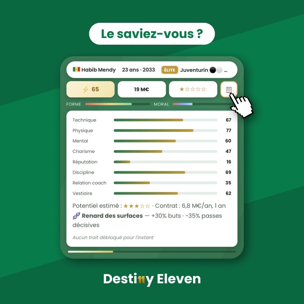 DestinyElevenn's tweet photo. Le saviez-vous ? 🤔

En appuyant sur le carnet en haut à droite, vous pouvez accéder à vos statistiques en temps réel tout au long de votre carrière, et suivre leur évolution selon vos choix. 📊✅ https://t.co/5Tf5a2uLPa