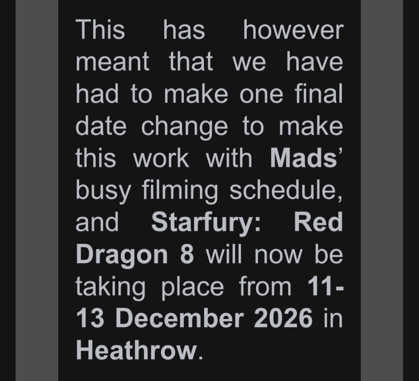 Evalie3689's tweet photo. Heya #Fannibals!! There is finally an update on RDC8! #MadsMikkelsen has finally been confirmed but the date of the event has now been moved to December 11-13, 2026! #Hannibal https://t.co/qhtDsTwYfW