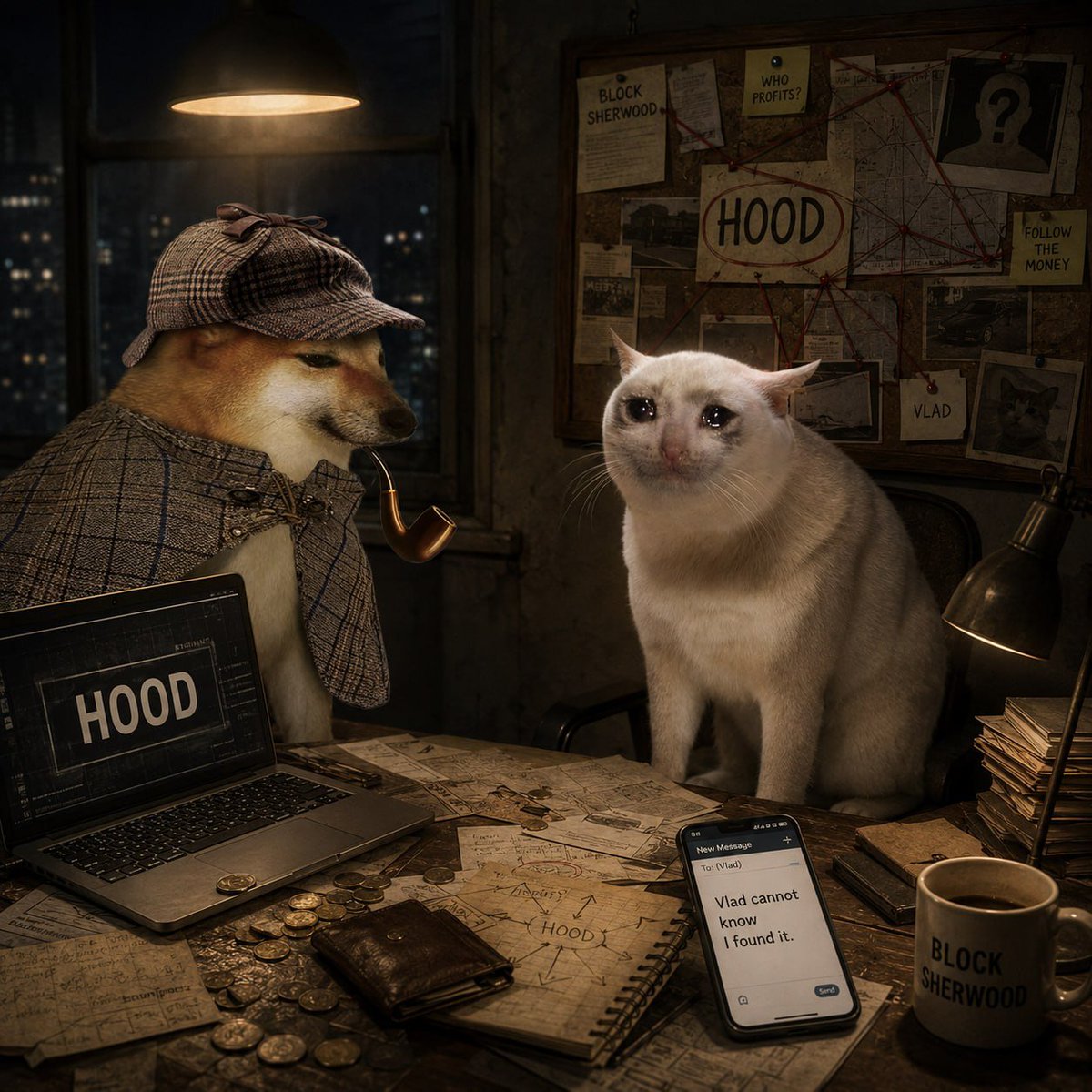 SherlockCheems_'s tweet photo. CashCat had been acting strangely for several days.

Stopped responding to messages.
Moved all of his cash, and kept saying he had found something hidden in Robinhood.

That night, he secretly arranged to meet Pipedog.

Before seeing him, he wrote:

"Vlad cannot know I found it." https://t.co/MuM8g77FD6