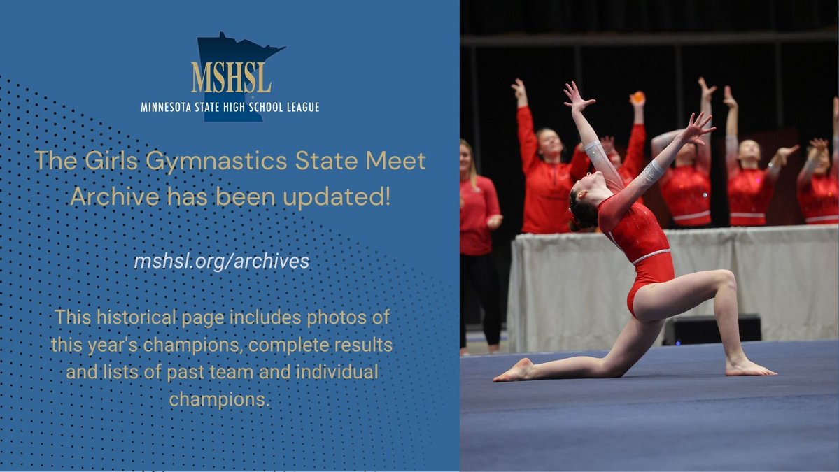 MSHSL's tweet photo. Missing the excitement of the Girls Gymnastics State Meet? Check out the 2026 Archive page: https://t.co/m9IIe3rZ5Q

Congratulations again to Detroit Lakes and Monticello!

@DetLakesHigh 
@MonticelloMagic https://t.co/jAotBF8OIe