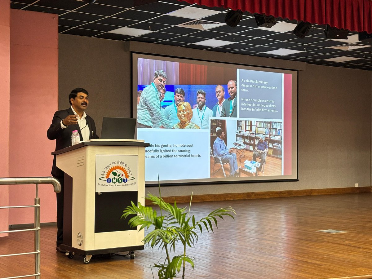 g_satheeshreddy's tweet photo. Immense honour to deliver the first Dr APJ Abdul Kalam Memorial Lecture at INST, Institute of Nano Science and Technology, Mohali, today. 

Reminisced the early IGMDP years, building five missiles under Dr Kalam’s leadership, creating RCI as a world-class laboratory, and setting up the missile test range at Chandipur. His vision and thinking continue to guide our approach to problem-solving. Highlighted the current state of advanced technologies and the future of defence landscape in India.

INST is set to emerge as a leader in the nano-domain with focused research, towards realising Aatmanirbhar Bharat 🇮🇳.
@INSTMohali