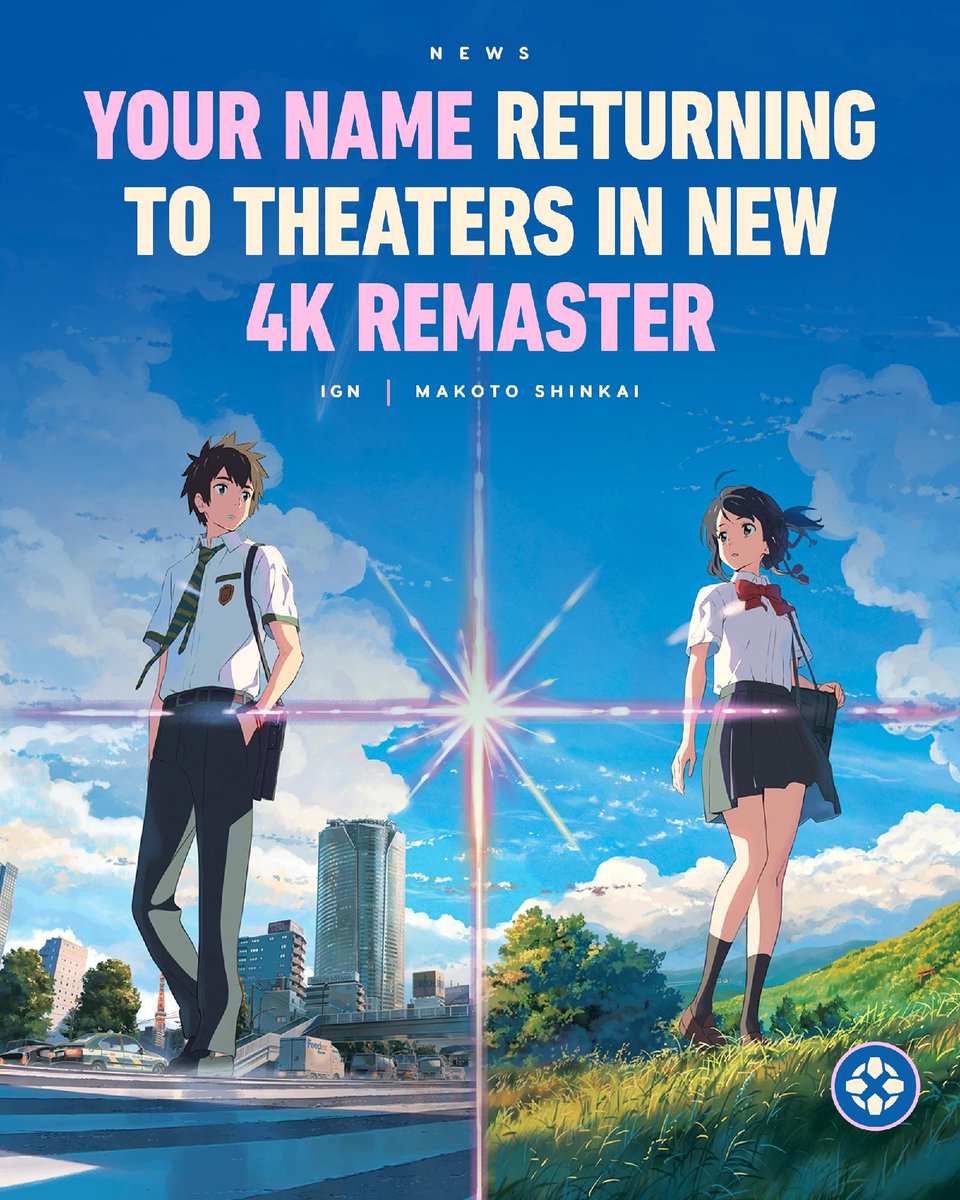 IGN's tweet photo. Makoto Shinkai's animated masterpiece is returning to North American theaters on August 14 with a 4K remaster for its 10th anniversary.  https://t.co/SxlTjfkfvW https://t.co/81pobW8Tmy