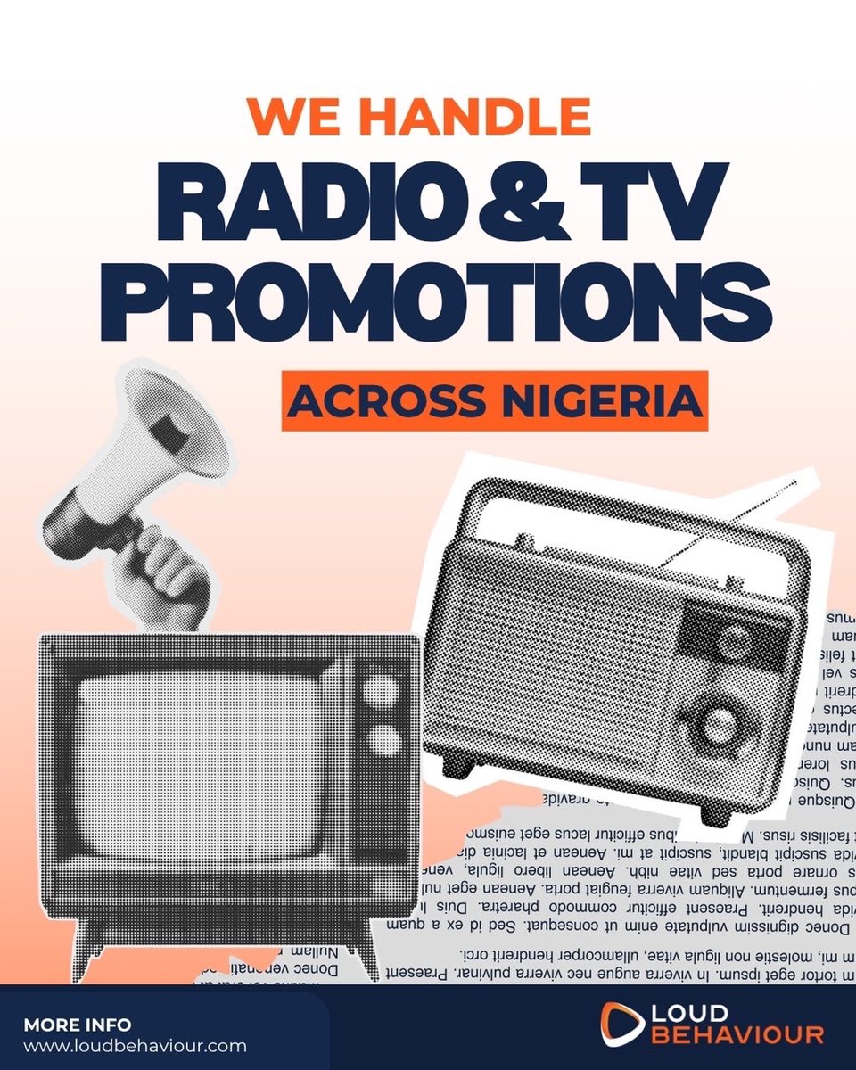 LoudBehaviour's tweet photo. Your music deserves more than just streaming numbers. 📻📺
We handle Radio & TV promotions across Nigeria, getting your sound on air, in front of the right audiences, and into rotation on the stations and screens that matter.
#LoudBehaviour #RadioPromo #TVPromo #NigerianMusic https://t.co/rDauCDz6cj