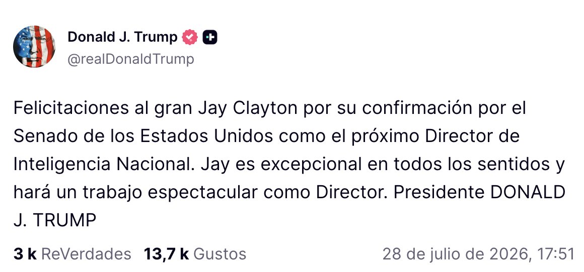 azucenau's tweet photo. 🇺🇸El Senado de EU confirmó a Jay Clayton como director de Inteligencia Nacional, nominado por Donald Trump.

Se trata del entonces fiscal que anunció la acusación formal contra Rubén Rocha Moya y otros nueve funcionarios mexicanos.

Clayton fue fiscal del Distrito Sur de Nueva York.

El presidente de EU lo felicitó y aseguró que hará un trabajo “espectacular”.