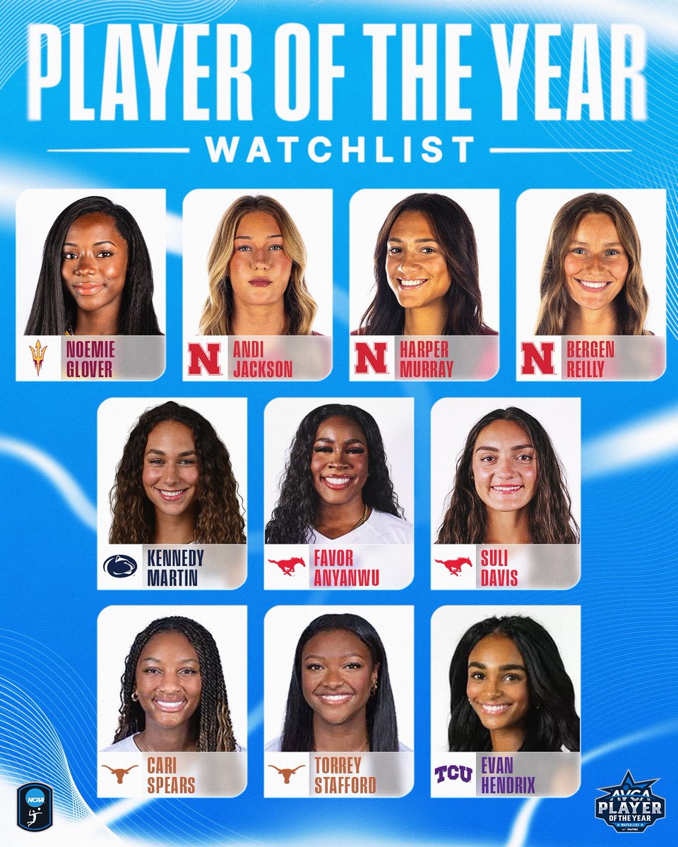 NCAAVolleyball's tweet photo. Group 1️⃣ of the 2026 @AVCAVolleyball Player of the Year Preseason Watch List 👀

#NCAAWVB https://t.co/nMOurgpqiP