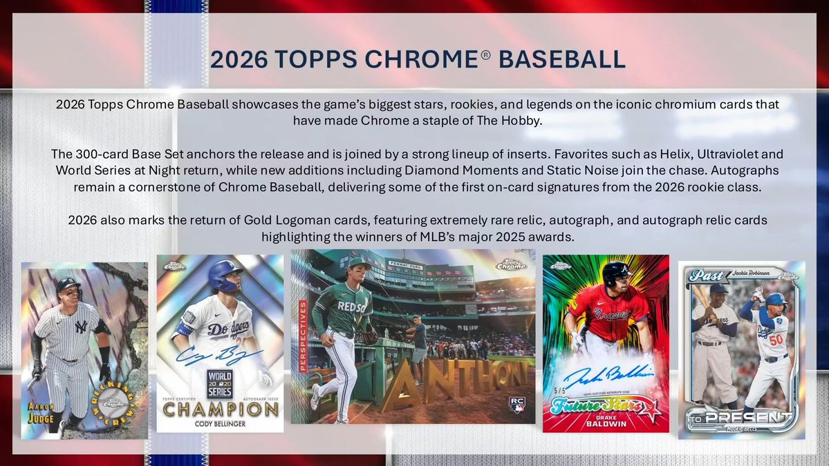 TresorSports's tweet photo. 2026 #ToppsChrome #Baseball #HobbyBreaks!

•80 Cards/Hobby Box
•1 #Autograph/Box
•15+ #Refractors/Inserts/Box
•Look for Hobby Only Exclusive Hits &amp; the Top #Rookie Hits in #MLB

#BaseballCards #ToppsBaseball #thehobby

WED 10PM EST/7PM PST
#whatnot
https://t.co/JIhAgtY8pt https://t.co/EAC6DZaqGq