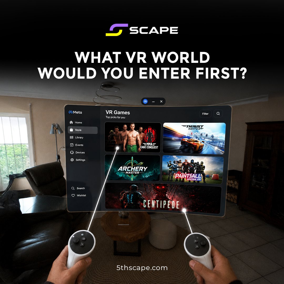 5th_scape's tweet photo. Battle arena, racing track, fantasy world, or sports stadium — which VR experience would you jump into first? Comment your pick.
#VRGames #5thScape #GamingPoll #VirtualReality #GameDiscovery #GamersChoice https://t.co/dwoml4sD7n