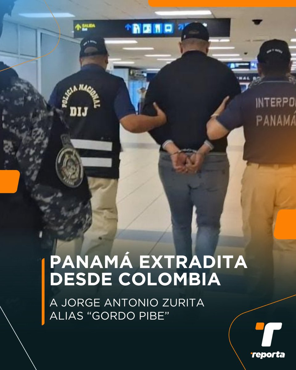 TReporta's tweet photo. Interpol Panamá hizo efectiva la extradición desde Colombia de Jorge Antonio Zurita, alias "Gordo Pibe", quien era requerido por su presunta vinculación a delitos relacionados con drogas y se mantenía prófugo de la justicia panameña desde 2023.

“Gordo Pibe” arribó al Aeropuerto Internacional de Tocumen bajo la custodia de unidades de Interpol Panamá y mediante un estricto dispositivo de seguridad. Posteriormente, fue trasladado para los trámites correspondientes.

Fue capturado el pasado 26 de mayo en la ciudad de Medellín mediante acciones coordinadas entre los organismos de seguridad de ambos países.