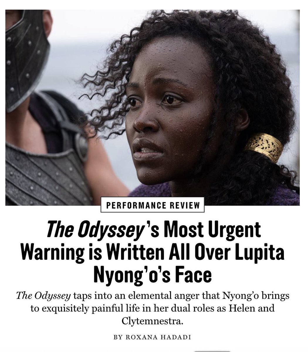 roxana_hadadi's tweet photo. more THE ODYSSEY discourse: I wrote about lupita nyong'o's dual roles, how exquisitely she builds two distinct women clamoring for agency, and how her characters clarify wife-guy christopher nolan's concerns about violence against women. @vulture:  

https://t.co/BIgz4W8mOg https://t.co/cuJ3AvBMzD