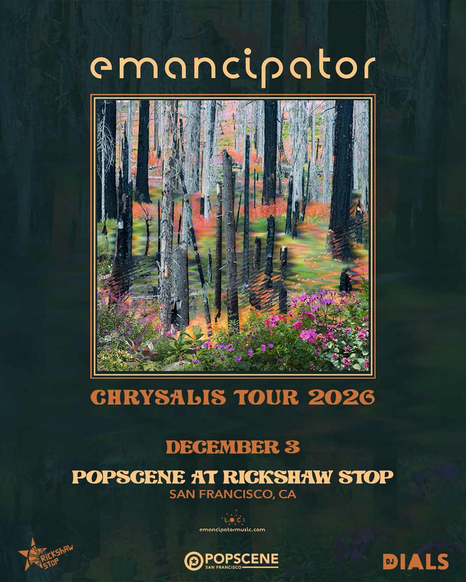 popsceneSF's tweet photo. NEW POPSCENE SHOW JUST ANNOUNCED 🚨

Thrilled to welcome back to the Bay, acclaimed electronic beatmaker and trip hop producer...

EMANCIPATOR🪩
Chrysalis Tour

THURS, 12/3
@rickshawstopsf 
8pm doors

@djdials @emanc 

ON SALE THIS FRIDAY, 7/31 AT 10AM 🎟️

https://t.co/FIkyjLmOj3 https://t.co/IqQELqTYrh