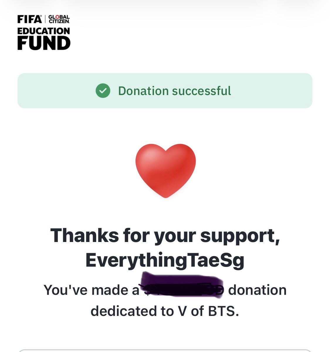 everythingTaeSg's tweet photo. I’m truly happy for the blessed Tae fan who’s now a proud owner of the beautiful scarf. The biggest winners are the children. As a Tae fan who failed to win the bid but “won” by making the world a better place, I’m proud of all fans who donated either directly or by winning the bid! Borahae!