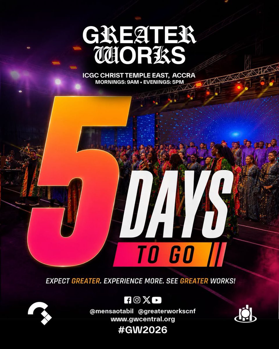 leeyaks's tweet photo. A seat has been prepared.
A Word has been appointed.
An encounter awaits.

In 5 days, we gather for Greater Works 2026. Invite your family, bring a friend, and come expectant.

Your next testimony is here.

#GW2026 https://t.co/l8wQpG79Ju
