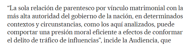 VelascoIsla's tweet photo. Si atendemos a la Audiencia de Madrid, la pareja del presidente no solo es que deba renunciar a la carrera profesional, es que no debería NI SALIR DE CASA! 

Ya que LITERALMENTE cualquier interacción con otra persona puede ser "tráfico de influencias" por "presión moral". 🧵 https://t.co/gvSFVxtRtk