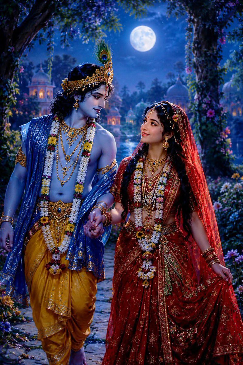 AnjuJha05's tweet photo. 🦚 कितना सुंदर होगा वह पल, जब श्रीकृष्ण आपका भी हाथ थाम लें। ❤️🙏

राधा और श्रीकृष्ण का यह दिव्य मिलन केवल प्रेम की कथा नहीं, बल्कि आत्मा और परमात्मा के शाश्वत संबंध का प्रतीक है। जब जीवन की राह कठिन लगे, मन अशांत हो और हर दिशा अंधकारमय दिखाई दे, तब राधा-कृष्ण का प्रेम हमें विश्वास दिलाता है कि सच्चा प्रेम कभी दूर नहीं होता। जिस प्रकार पूर्णिमा का चाँद अंधेरी रात को भी उजाला दे देता है, उसी प्रकार श्रीकृष्ण का स्मरण जीवन के हर दुःख को आशा में बदल देता है।
इस सुंदर दृश्य में राधा जी की प्रेमभरी मुस्कान और श्रीकृष्ण की करुणामयी दृष्टि हमें यह संदेश देती है कि जहाँ विश्वास, समर्पण और भक्ति होती है, वहाँ हर कदम पर भगवान का साथ मिलता है। संसार की दौड़-भाग में हम बहुत कुछ पा लेते हैं, लेकिन मन की शांति केवल प्रभु के चरणों में ही मिलती है। यदि आपका हृदय भी राधा-कृष्ण के प्रेम से जुड़ा है, तो अपने जीवन में प्रेम, करुणा, क्षमा और सेवा का दीप अवश्य जलाइए।
आज एक क्षण निकालकर पूरे मन से बोलिए— "राधे राधे"। विश्वास रखिए, प्रभु आपकी हर प्रार्थना सुनते हैं और सही समय पर उसका उत्तर भी देते हैं। उनकी कृपा से असंभव भी संभव हो जाता है।

श्री राधा-कृष्ण की असीम कृपा आप और आपके परिवार पर सदैव बनी रहे। 🙏💙🌸
