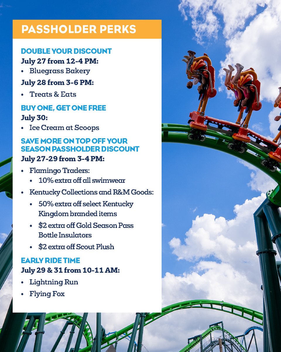 KentuckyKingdom's tweet photo. Daily operations end soon ⏰ Visit during the week while you can!

Our summer daily operation will end on August 5th so make your plans to visit soon before we are weekends only!

🔗 Check our calendar &amp; plan your next visit: https://t.co/b7aOVCKQzg https://t.co/4XEVPz0aIF