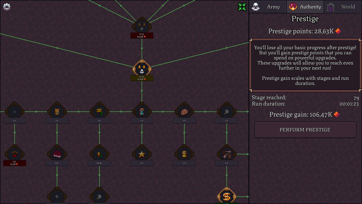 TechDebtGames's tweet photo. For our upcoming update - prestige system got a major upgrade (way bigger and deeper now), and the campaign is rebalanced for ~15h of gameplay 🤠

#indiegame #indiedev #gamedev #incremental https://t.co/4hLgTXKBjA
