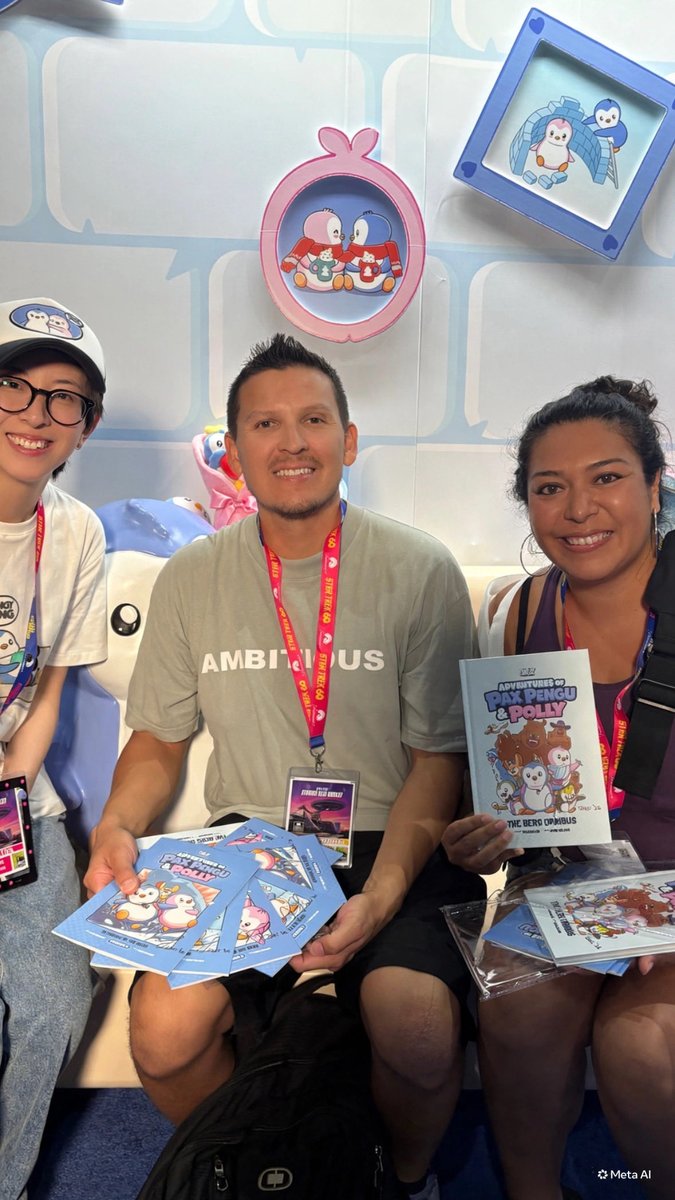 VDizzle777's tweet photo. Visiting @pudgypenguins at comic-con was a success!

Sadly the promo cards all were all sold out, but we got the comic books and omnibus book signed by the writer herself, Vivian Lin!

@__Keegan__ and I are proud to be pengu holders  💙🩷🐧🐧 https://t.co/xM4evbPGga