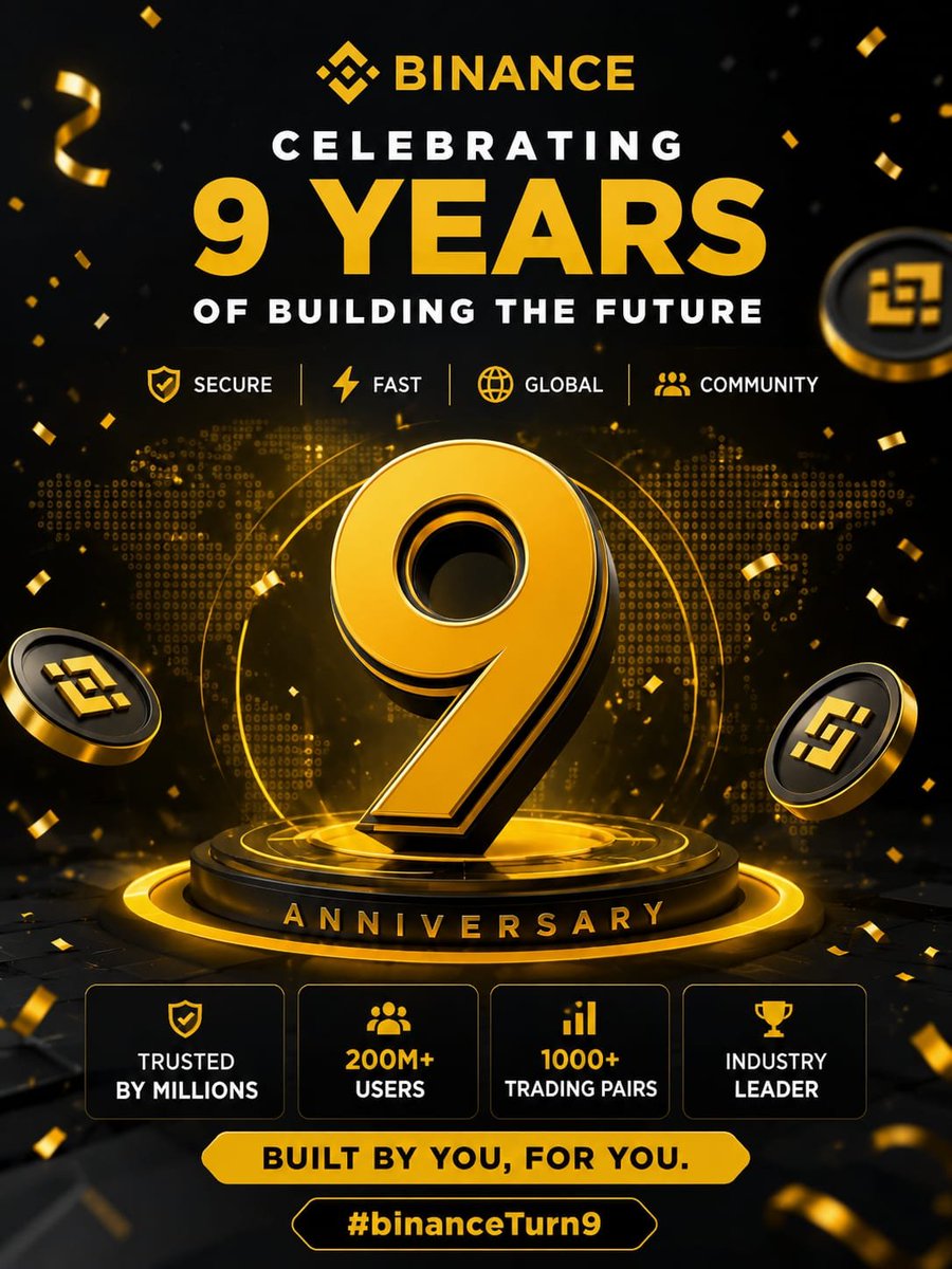 Nabeel6300971's tweet photo. 9 years of innovation, trust, and a community that keeps building the future together. 
Every trade, every milestone, and every believer has helped shape this incredible journey. 

Happy 9th Anniversary, Binance

#BinanceTurn9
 #Binance 
#BuildTheFuture https://t.co/j8K5uxVqsD
