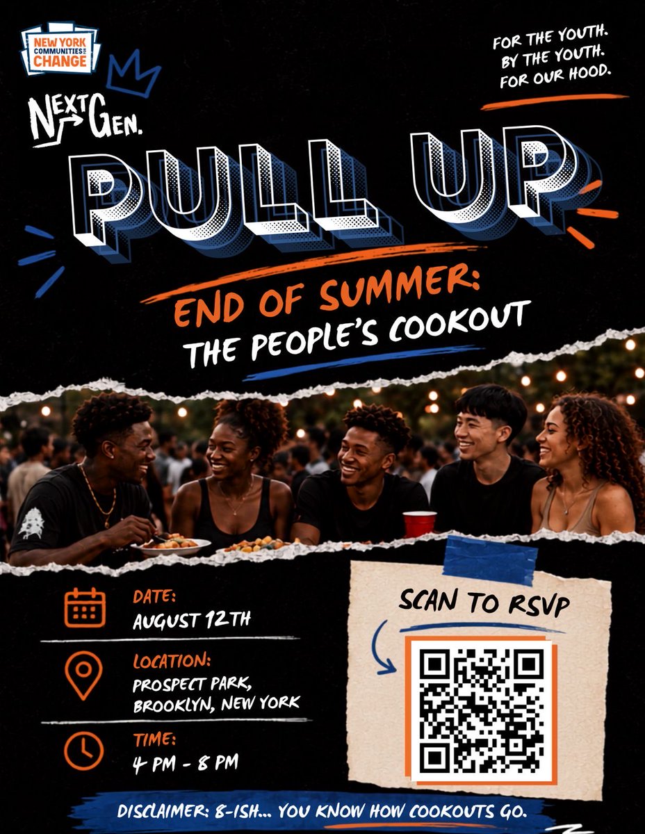 nychange's tweet photo. Pull up August 12th @ 4PM to Prospect Park for our NYCC Next Gen End of Summer Cook Out! 

Our amazing Youth Organizers put together a cookout for our community to come together and have some fun.

Come hang with us Wed August 12 from 4-8PM! https://t.co/iuHDWWjIUa
