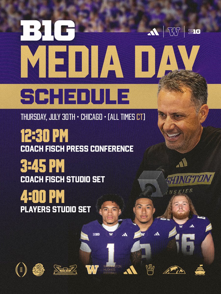 UW_Football's tweet photo. Windy City bound. Thursday's set times below, all times CT. Tune in, Dawg fans. ☔️ https://t.co/Es1kp7GvbD