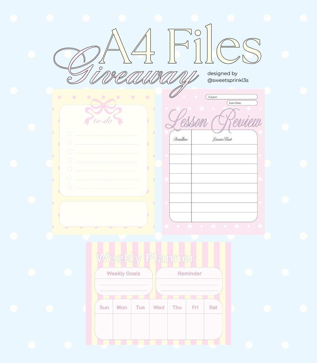 sweetsprinkl3s's tweet photo. A4 Files Giveaway 💌 by Sweet Sprinkle
plan your productivity with these cute stuffs ⟡
pls kindly repost with love;
#Planner #ToDoList #DigitalFile
(for personal use only) ⋆｡°
.
https://t.co/FpnPOO1lWM https://t.co/ZUhtz4pzhL