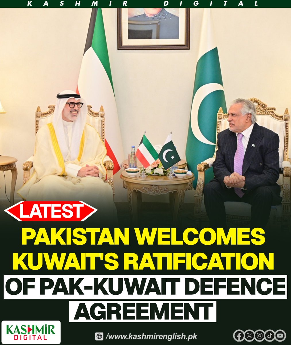 KashmirDigital1's tweet photo. Pakistan welcomes Kuwait’s ratification of Pak-Kuwait Defence Agreement
Read more: https://t.co/nwnLC9zcuL
#PakistanKuwait https://t.co/sGwkIaRcw5