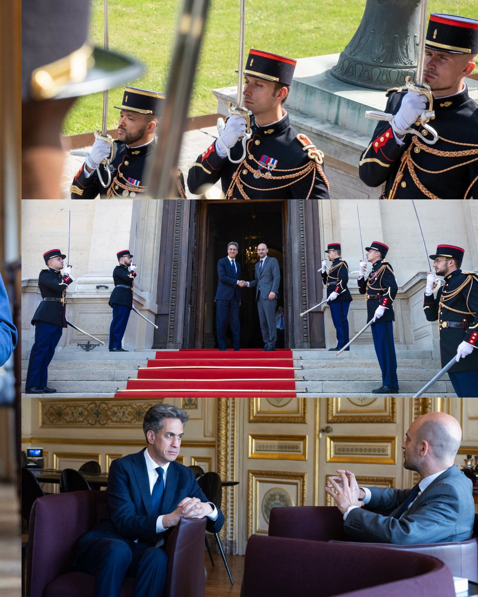 FranceintheUK's tweet photo. Friends. Neighbours. Partners 🇫���🇬🇧

As  the devastating wildfires in France continue, our thoughts are with all those affected and with the emergency workers responding on the ground.

Together in Paris today Foreign Minister @jnbarrot and @FCDOGovUK Secretary @Ed_Miliband discussed how the strong relationship between France and the United Kingdom can help tackle the worsening impacts of climate change, our joint support for Ukraine, European security and our shared efforts towards de-escalation in the Middle East.