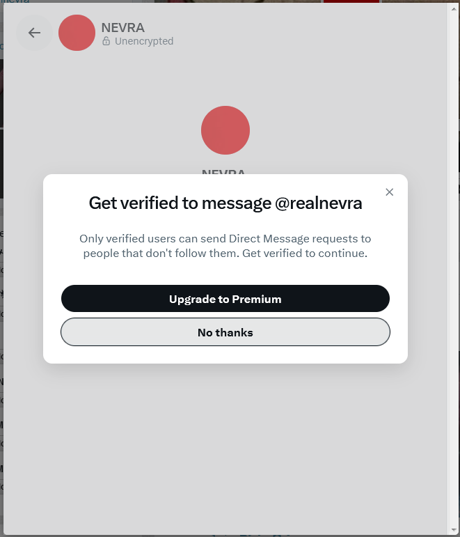 GenericIOP's tweet photo. @realnevra I can't DM you. Says something about having to pay for premium unless you follow me. https://t.co/AmKVaVDVUN