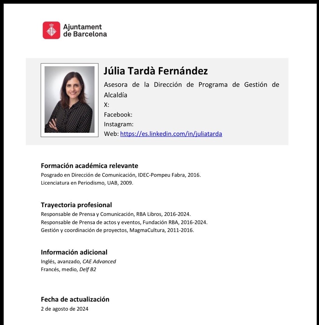 Richard67412189's tweet photo. @rac1 La filla d’en Joan Tardà contractada a l’Ajuntament de Barcelona.  Ahhh, calla, que això no és polèmica a Barcelona . https://t.co/bddlnXBufM