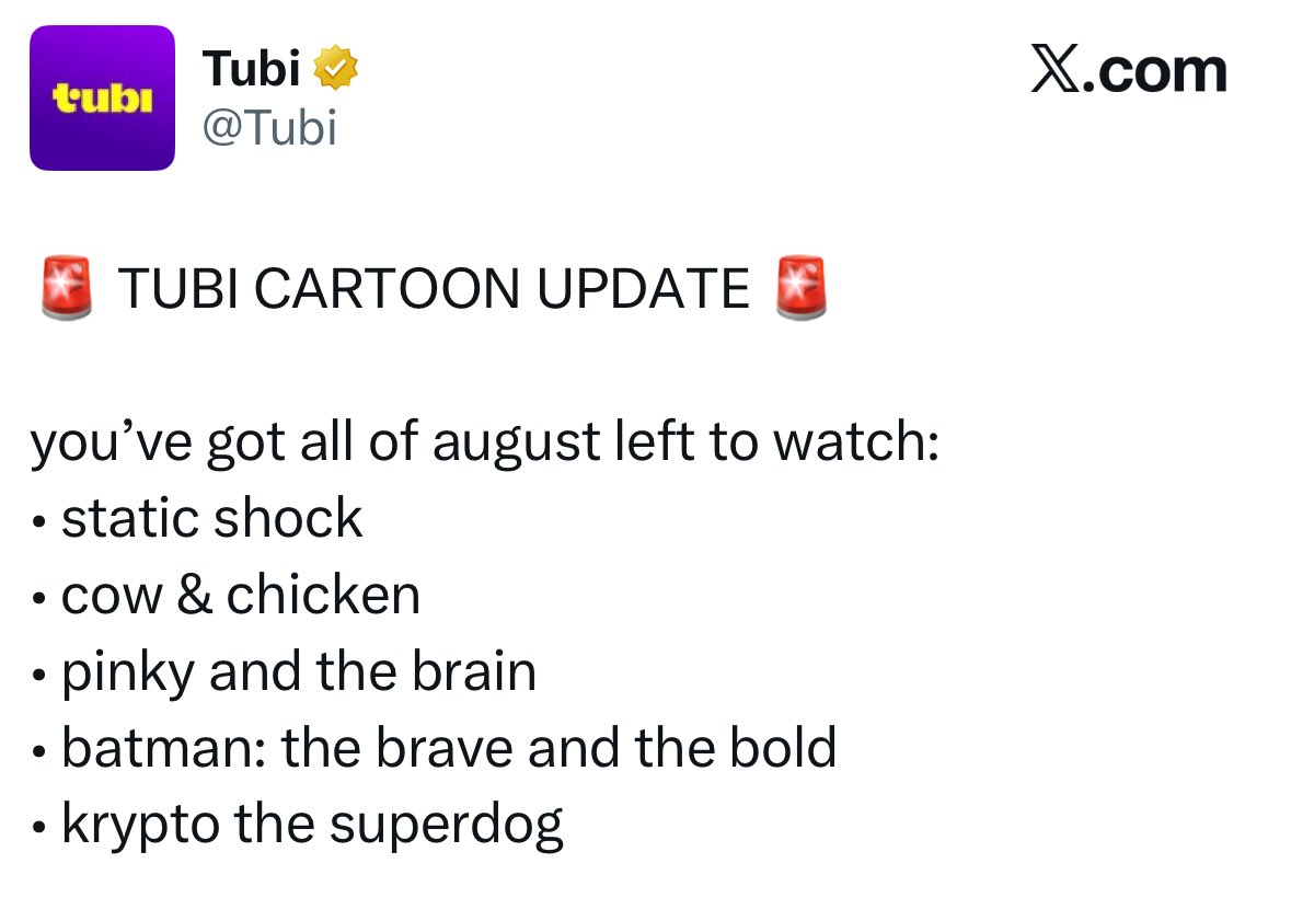 JasonSt77097165's tweet photo. Unfortunately, it’s also been confirmed that Tubi is losing a few Warner Bros.-owned cartoons on September 1, 2026. https://t.co/kJXjBQGJLx