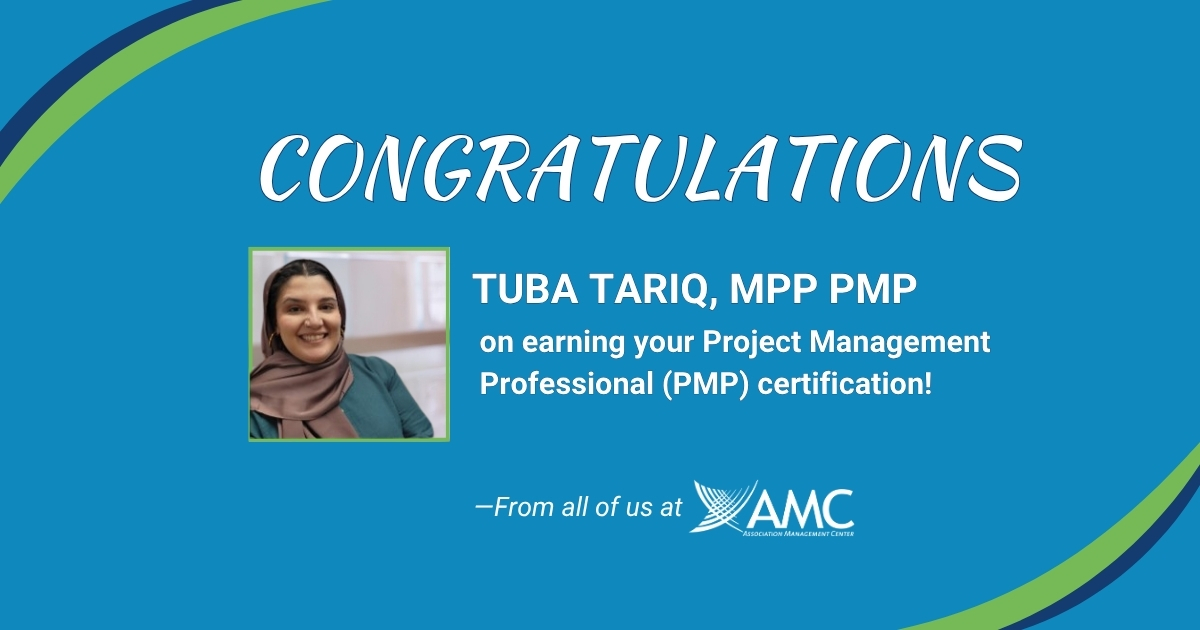 connect2amc's tweet photo. #Congratulations to Tuba Tariq, senior project manager at AMC, who recently earnerd her PMP certification!
#CareerGrowth #LeadershipDevelopment https://t.co/j6qBSQqYgr