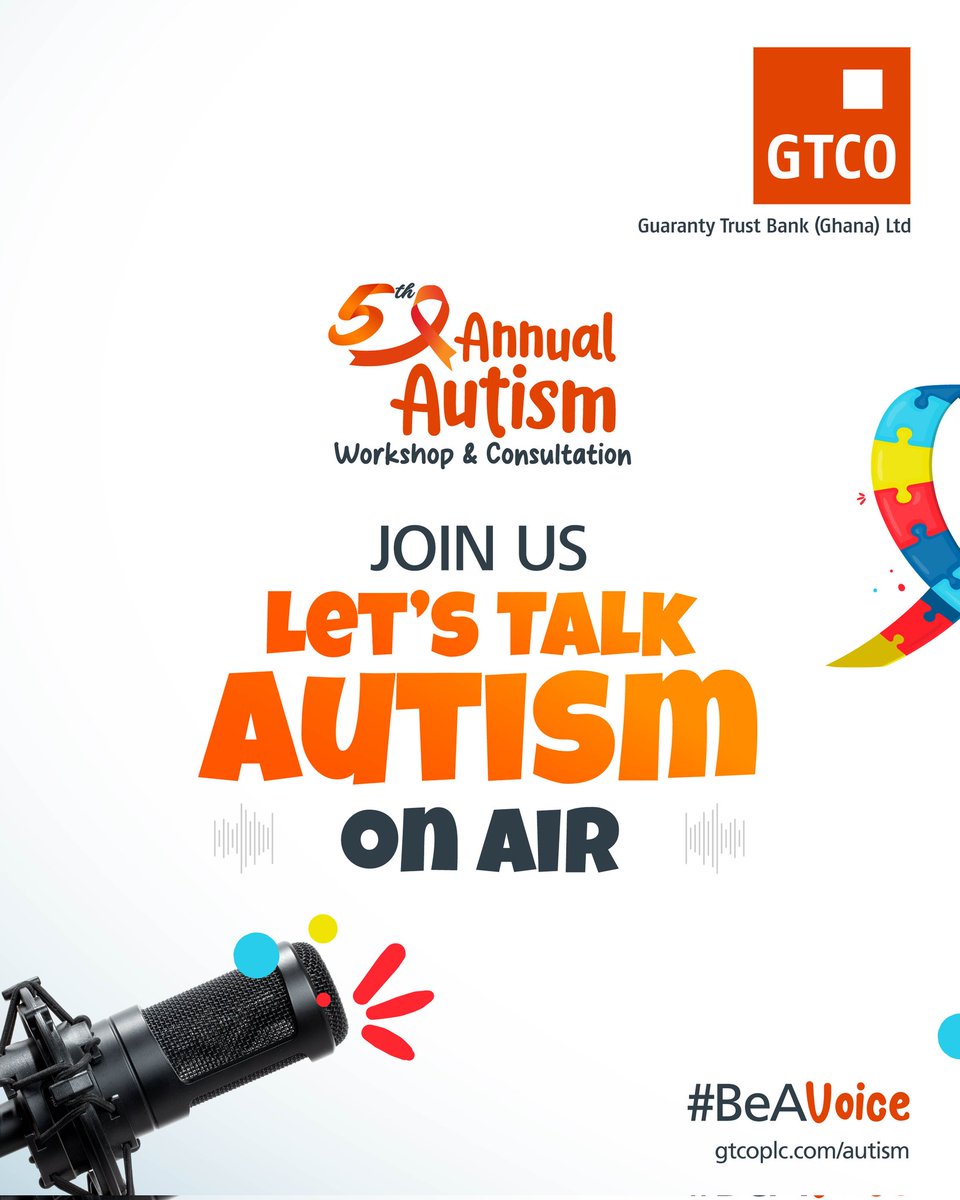 GTBankGhana's tweet photo. Whether you’re a parent, educator, employer, advocate, or simply curious to learn more, these conversations are for you.

Join us on air from tomorrow as we discuss Autism, share insights, and continue the conversation on Acceptance in Action and building systems that include people on the spectrum.

Check the schedule and tune in.

___
Save the Dates:
FREE Workshop: 4th of August, 2026
Free one-on-one consultation clinic: August 5th to 8th, 2026

Register now here: https://t.co/glb9Ns4Hcp

#AcceptanceInAction
#GTCOAutismConference2026
#BeaVoice