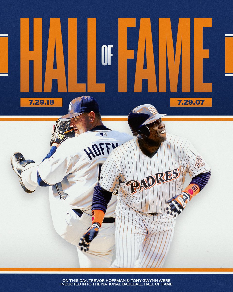 Padres's tweet photo. On this day in 2007 and 2018, Tony Gwynn and Trevor Hoffman were inducted into the @baseballhall! https://t.co/BLEvXehpLG