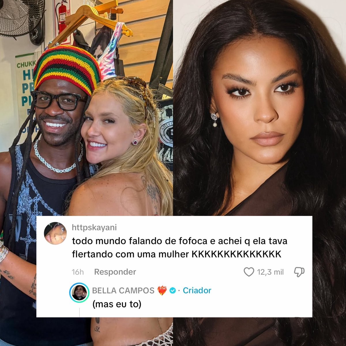 choquei's tweet photo. 🚨VEJA: Bella Campos responde internauta após notícias de que ela teria mandado indireta para Virgínia e deixa claro que está flertando com uma mulher. https://t.co/EQmQhTvixe
