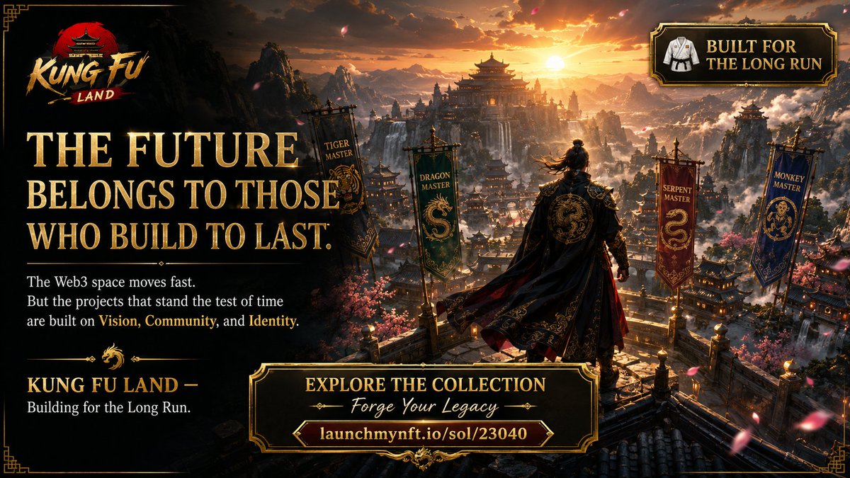 kungfulands's tweet photo. Web3 moves fast.

The projects that endure are built on vision, community, and a strong identity.

🥋 Kung Fu Land is focused on building for the long term.

Explore the collection:
👉 https://t.co/1gA3jSuo2E
#NFT #SolanaNFT #MintNow #Web3 https://t.co/MVBwCYXY3y