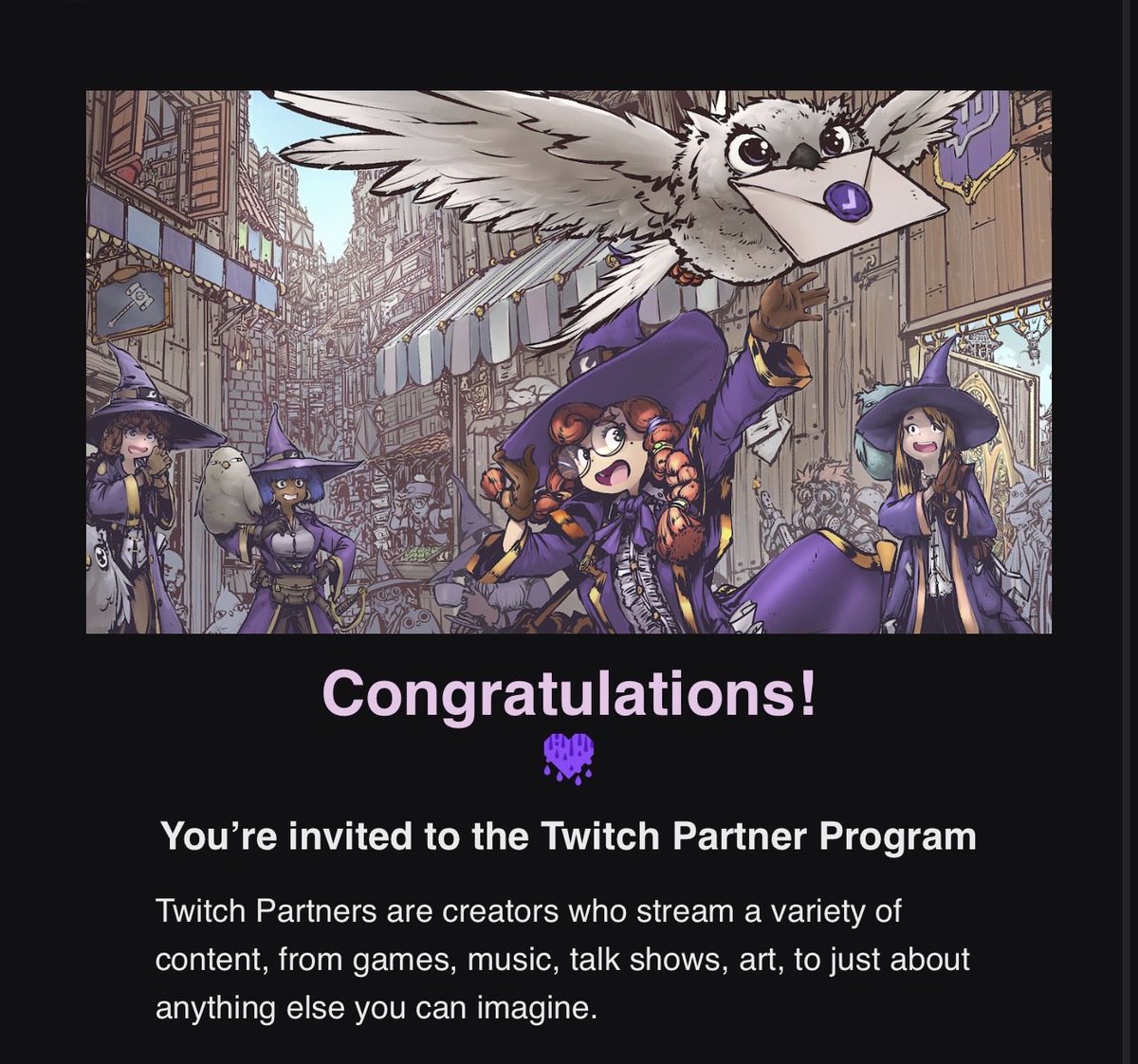cearalynch's tweet photo. I got accepted as a twitch partner today! https://t.co/BR4hZ1P2fR